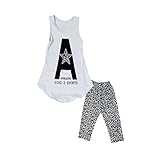 Ochine　子供服　英字プリントTシャツ＆キツイロングパンツ　上下 2点セット ウエスト ゴム 仕様 カッコイイ　セットアップ ベビー 普段着　女の子 (XXL、7歳)