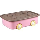 日本製 収納ボックス 積み重ね可能 フタ付き おもちゃボックス (浅型, ピンク)