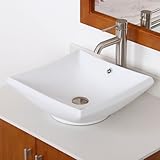 Eliteバスルームスクエアホワイトセラミック磁器容器シンク&ブラッシュニッケル蛇口コンボ