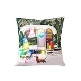 WelcomeuniクリエイティブクリスマスライトLED色新しい印刷リネンスロー枕カバークッションカバーソファベッドホームデコレーション 45cm*45cm Welcomeuni _08