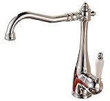 SK34 キッチン 洗面用 アンティーク 混合水栓 手洗いボウル 手洗い鉢 蛇口 クラシック シングルレバー レトロ 洗面台 水道 ロング水栓 取り付けホース付き (クロム)