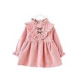 FEVON　ワンピース　子供服　ベビー服　女の子　長袖　春　秋　可愛いフリル　スタンドカラー　チュニック　おしゃれ　Vデザイン　ガールズワンピース　キッズドレス　プリンセス　七五三　入園　リボン