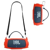 For JBL CHARGE 6 ブルートゥースサウンド ケース シリコン 保護ボックス 落下保護 シリコンケース 旅行キャリーケース ショルダーストラップとメタルフック付き(レッド)