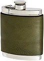 Wentworth Pewter- Racing Green Leather Pewter Kidney Flask,Hip Flask, Spirit Flask, 6oz capacity, with captive top
