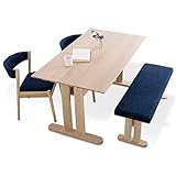 LOWYA （ロウヤ） ダイニングセット 4人掛け オーク突板 テーブル下収納 ベンチタイプ ファブリック座面 北欧風デザイン 幅140cm ネイビー 新生活