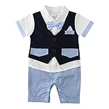 FEYG ベビーフォーマル ロンパース 赤ちゃん セレモニー カバーオール 結婚式服 男の子 紳士風 (90, ブルーネクタイ)