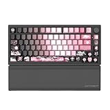 BATKNIGHT BK75 メカニカルキーボード ワイヤレスキーボード リストレスト付き Bluetooth/2.4G/USB 有線無線両用 可愛い おしゃれ ブルートゥース キーボード テンキーレス 充電式 ホットスワップ対応 PBT RGB パソコンキーボード Windows/MacOS/iOS/Android対応 (侧刻+革リストレスト, 行雲軸)