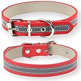 [LaLUCA GOODS] 首輪 犬 猫 革 定番 スタンダード PU レザー シンプル 反射素材 小型犬 中型犬 ドッグ 散歩 カラフル レッド S