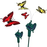 HQRP 2本セットガーデンソーラーバタフライ(ダブル) - レッド＆イエローアゲハ蝶 - 屋外装飾、庭飾り、パワード太陽 + HQRP UVメーター