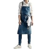 [Crane Beauty] デニム H型エプロン おしゃれ 多機能ポケット 男女兼用 調整可能 汚れにくい 作業エプロン 脱着簡単 家庭用 保育士 ガーデン カフェ ロング丈&ショート丈 選べる ２タイプ (ライトブルー ショート)