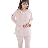 マタニティパジャマ 授乳服 前開き 授乳口付き 長袖 ウエスト調節付き 産前産後用 秋冬 2点セット ピンク XXL AA63