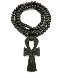 エジプト彫刻Ankhペンダント8 mm 36 "木製ビーズネックレス( 3色使用可能) ブラック