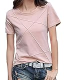 [Fiorior] tシャツ トップス 半袖tシャツ 半袖カットソー クルーネックｔシャツ 夏 トップス Ｔシャツ ラインデザイン プルオーバー 半そでｔシャツ きれいめ かわいい 夏服 女性服 はんそで 丸首 伸縮素材 ラウンドネック Ｕネック 大人 ファッション シルエット 丈 夏物 ネックライン ピンクtシャツ FR44