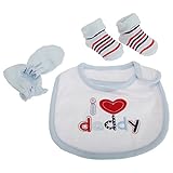 赤ちゃん・ベビー アイ・ラブ・マミー/ダディー I Love Mummy/Daddy ベビー用品 3点ギフトセット スタイ・ミトン・ソックス (ワンサイズ) (ブルー/ホワイト)