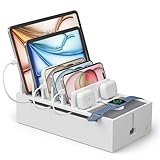 Pezin & Hulin 充電ステーション オールデバイススタンド 置台 竹製 8台収納タイプ スマホ/タブレット/スマートウォッチ/イヤホンなどに対応 ホワイト（ご注意：本製品はコンセント/充電ハーバなどは含まれません、別途購入が必要です）