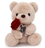 Homehalo テディベア ぬいぐるみ くまのぬいぐるみ 可愛い Teddy Bear 抱き枕 動物 可愛い くま ぬいぐるみ ふわふわ 特別 クマ ぬいぐるみ 気持ちいい Teddy Bear with Rose面白いギフト 母の日のプレゼント お祝い クリスマスプレゼント バレンタインデー ギフト(ブラウン, 25cm)