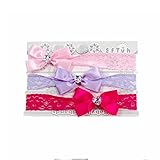 Baby Girls Set of 3 Lacey Headbands Gift Set Satin BOWS with Diamantes - CERISE PINK & LILAC by Baby