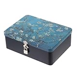 FRCOLOR ブリキ缶 缶ケース 収納ボックス 鍵付き コレクションボックス ヒンジ付き蓋 思い出箱 小物入れ BOX 小さ目ボックス ブリキ箱 メタル収納ケース ジュエリーボックス（ブルー）