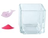 花市場直送便 ミニチュアガラス イルカB ピンク & カラーサンド ニューピンク & 植え込み用グラス ニューブロックS