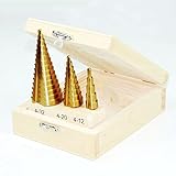 RaiFu ステップ　ドリル　六角　ハンドル　ステップ　ドリル　ビット　スパイラル　ドリル　ビット　鋼板　タッパー　ツール　セット　3PCS/セット   3pc木箱