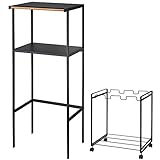 キッチンラック 幅55 ＆ ゴミ箱 ワゴン 2点セット レンジ台 ダストワゴン 3分別 キャスター付き スリム キッチン ブラック