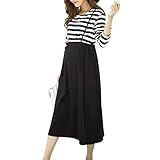 (マーシェル) Marshel マタニティ 長袖 授乳 ワンピース マタニティー服 楽ちんワンピ ボーダー ブラック L