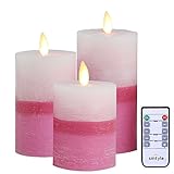 smtyle ゆらゆら ledキャンドル ライト 癒し 雰囲気 ledろうそく タイマー ゆらぎ 電池式 3点セット 昇級版リモコン ピンク