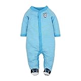 カーターズ Carter's ベビー服 カバーオール ロンパース 足付き 足つき 長袖 男の子 水色&ボーダー (9months(67-72cm)) [並行輸入品]