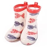 雨の日彩るKidsレインブーツ・長靴　ポルカドットとストライプのフレンチリボン（ホワイト） N7701200
