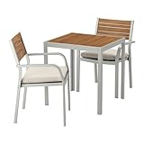 SJALLAND シェランド テーブル+アームレスト付きチェア2脚 屋外用, ライトブラウン, フローソーン/デューヴホルメン ベージュ 692.652.10