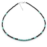 石輝 鮮やかなターコイズと漆黒のブラックオニキス組み合わせネックレスn255