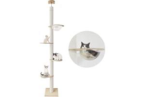 「日本メーカー」RAKU 木登りタワー 宇宙船ハンモック付き シングル キャットタワー 突っ張り 猫タワー 省スペース 高さ183～208cm&209～229cm&230～250cm&251～270cm四種類選択可 スリム 爪とぎ 全縄巻き 運動不足