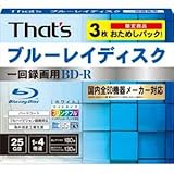 ザッツ 録画用25GB 1-4倍速対応 BD-R追記型 ブルーレイディスク 3枚入り BR-V25WWR3SC