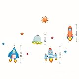 ufengke Cartoon Rocket Spacecraft壁飾り、子供の部屋保育園取り外し可能な壁のステッカー壁画 レッド UF-WLZ397A
