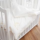 LOWYA （ロウヤ） ベビー寝具 6点セット 日本製 京都西川 肌に優しい綿100％カバー 高い弾力性・吸収性 かわいい刺繍＆ポンポン付き カバー丸洗い可能 イエロー おしゃれ 新生活