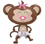 loonballoon Girl MonkeyピンクBowドットおむつおしゃぶりベビーシャワー41 " Party Mylar Balloon