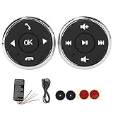 ステアリングコントローラー用ボタン コントロールボタン ハンドルボタン ステアリングリモコン 5m伝達距離 マルチメディア プレーヤー ボタン USB 充電式 取り付け簡単 汎用型 ステアリングホイールボタン (シルバー)