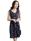 【SEBLES】マタニティ 妊婦 ファッション ワンピース カジュアル プリント チェリー 果物 フルーツ スカート フレア ノースリーブ ラウンドネック 夏 ひざ丈 大人可愛い(ネイビー,XL)