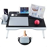 NEARPOW 折りたたみテーブル ベッドテーブル ローテーブル 腕保護 凹溝付き タブレット・スマホスタンド 大容量表面 多機能 軽量 省スペース ソファ オフィス ピクニック キャンプ 食事 勉強 利用可 (ブラック) (New65×4