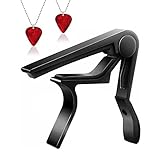 ギター カポタスト【type R】 ワンタッチ ギター カポ アコギカポ エレキギター カポタスト エレキギター ブラック赤色ティアドロップタイプピックチェーン付き