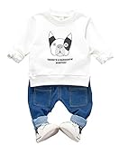 CXYP　キッズ服　春秋　男の子　上下セット　犬　カワイイ　コットン　子供服　カジュアル　長袖　80cm～110cm (100cm, ホワイト)