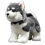lilizzhoumax アラスカ犬 ぬいぐるみ リアルな犬のぬいぐるみ スーパーソフトぬいぐるみ 女の子のおもちゃ 子供用 室内装飾 (グレー 11インチ) M