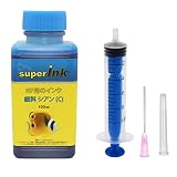 HP用 シアン （顔料） 詰め替え 互換インク superInk 100ml （全機種対応） + 手袋1組 + 10ml注入器 + 針 + キャップ