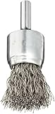 Weiler Wire End Brush, Solid End, Round Shank, Stainless Steel 302, Crimped Wire, 3/4" Diameter, 0.0
