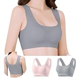 [Allanve] ノンワイヤーブラ スポーツブラ「1枚/2枚セット」【バストケア・24Ｈフリーな着心地】 シームレスブラ 締め付け感ゼロ ストレスフリー 吸汗性 通気性 快適 ジム ヨガ 無縫製 (JP, アルファベット, L, ピンク＋グレー)