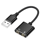 FineGood USB オーディオ 変換アダプタ 外付け サウンドカード 0.2M USB ミニインタフェースイヤホンマイク3極3.5 mmナイロン編み内蔵チップヘッドホンとマイクジャックノートパソコン/テレビ台/PS4/プレート枚など対応ンアダプタ