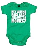 (ヘイ、どうしようもない物を作って映画でも見る？) Hey Wanna Bake Crap And Watch Movies?, プリント　ベビースーツ - グリーン/白 12-18 ヶ月