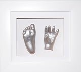 BabyRice Baby Casting Kit, 6x5" White 3D Box Display Frame/ White Mount/ Metallic Silver Paint