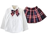 子供女の子ドレス タータンチェックスカートと白いシャツとボーカラー ３点セット制服 (15号（６歳頃）) [並行輸入品]