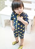 超可愛い子供服 水着 帽子付き 2点セットANNY 子供 男児 水着 ラッシュガード 男の子 キッズ水着 星柄 キッズ (XXL（130~140cm）)